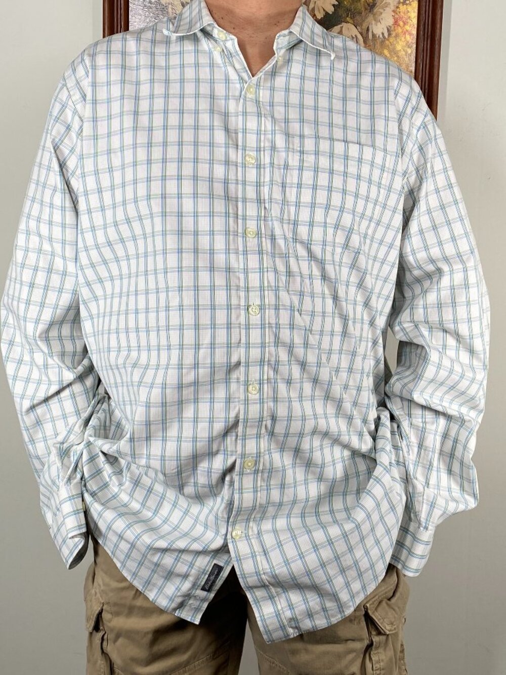 Eddie Bauer Relaxed Fit Button Down Shirt Top Men's TXL Multicolor Plaid Casual